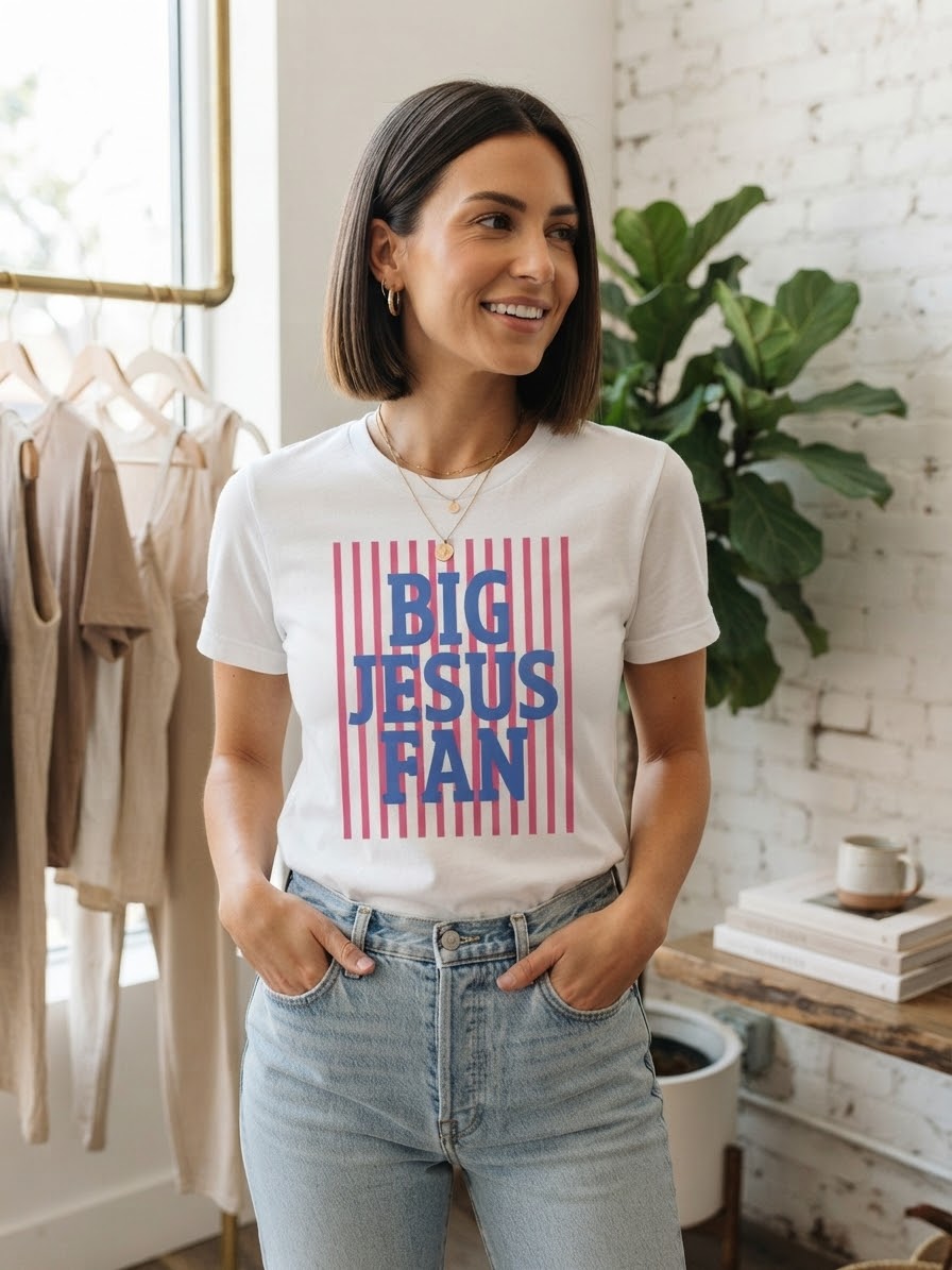 Big Jesus Fan Striped Graphic Tee