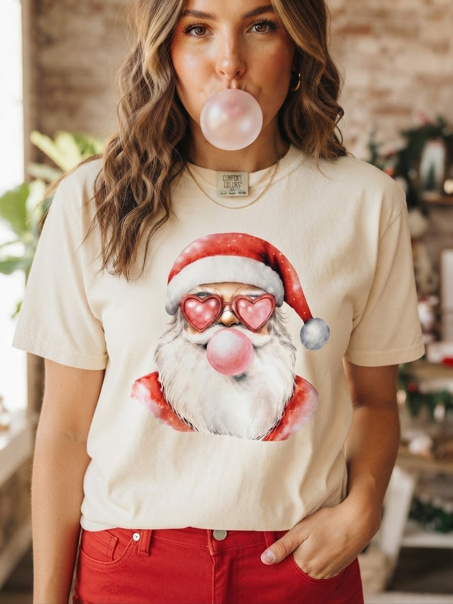 Bubblegum Santa Heart Sunglasses Graphic Tee